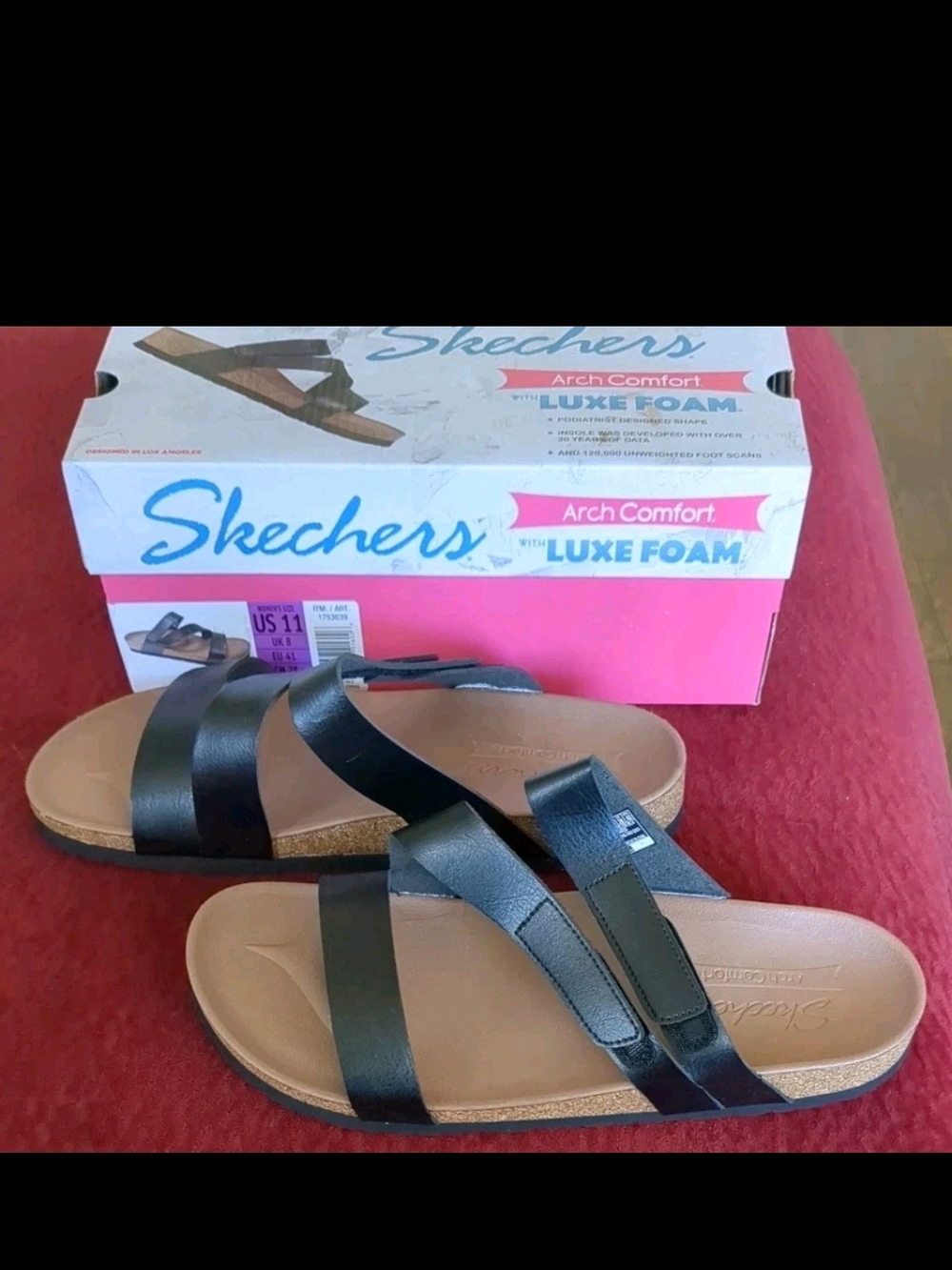 Skechers Women's Black Luxe Foam Arch Comfort Slide Sandals US11 - Picture 3 of 6